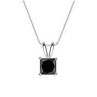 14k White Gold 4-Prong Basket Princess-cut Black Diamond Solitaire Pendant (1/4-2 cttw, Black)