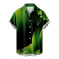 Hawaiian Shirt for Men St. Patrick's Day Shamrock Printed Short Sleeve Lapel Button Down Blouse Pocket Tops Plus Size
