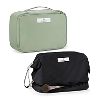 Pocmimut Makeup Bag,Travel Makeup Bag - Cosmetic Bags for Women Large Make Up Bag Organizer Makeup Case Toiletry Bag with Brush Compartment（Green&Black）