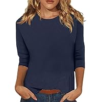Ladies Tan Summer Tops Women's Solid Color Round Neck Slim Seven Point Sleeve T Turtle Necks for Womens Long Sleeve Pack