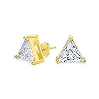 Triangle Shape Cubic Zirconia AAA CZ Trillion Cut Stud Earrings For Men Women Yellow Gold Plated .925 Sterling Silver 3 Prong Set 5 6 7 8 9 10 MM