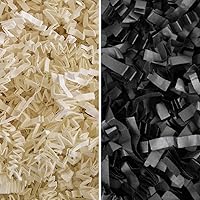 MagicWater Supply - Light Ivory & Monster Jumbo Black (4 oz per color) - Crinkle Cut Paper Shred Filler great for Gift Wrapping, Basket Filling, Birthdays, Weddings, Anniversaries, Valentines Day