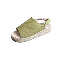(Olive green) Hemp Fabric Women's Shoes Handmade Sandals Wedges Peep Toe