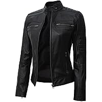 Decrum Womens Leather Jacket - Real Lambskin Café Racer Style Causal And Fashionable Leather Jacket For Women