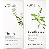Thyme Oil for Hair Growth & Eucalyptus Essential Oil for Diffuser Set - 100% Pure Therapeutic Grade Essential Oils Set - 2x10ml - Gya Labs
