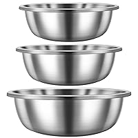 Set of 3 Extra Large Stainless Steel Mixing Bowls Large Mixing Bowl Easy to Clean, Nesting Bowls for Space Saving Storage for Cooking, Baking, Prepping(16, 20, 30 Quart)
