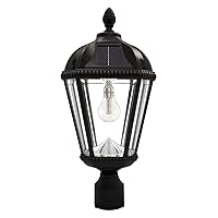 Outdoor Solar Post Light, Black Aluminum, Royal Bulb, Beveled Glass, Single Lamp with 3-inch Fitter for Lamp Posts Warm White LED, 98B012