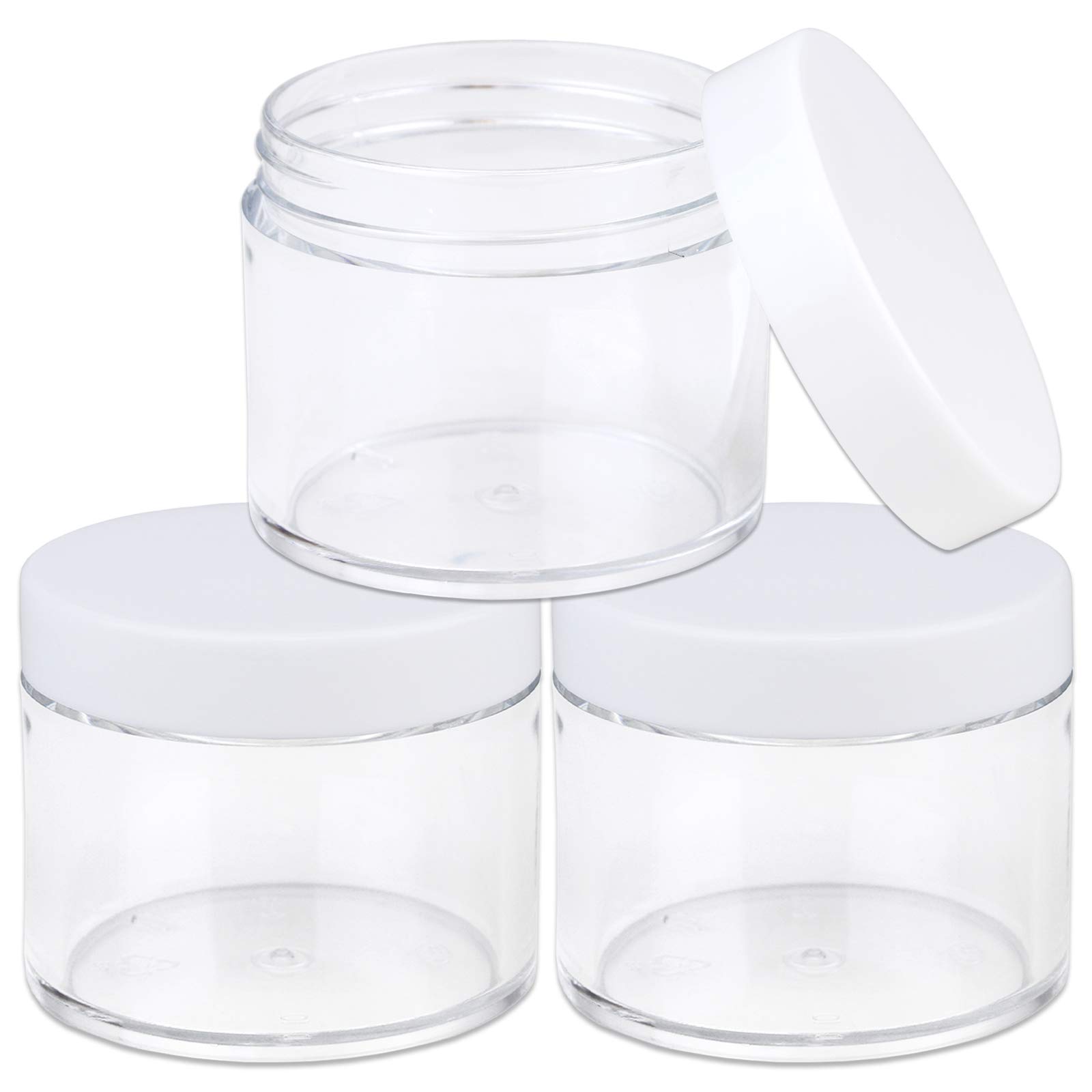 Beauticom 60 Grams/60 ML (2 Oz) Round Clear Plastic Container Jars with White Lids Storage Makeup Cosmetic Lotion Scrubs (3 Jars)
