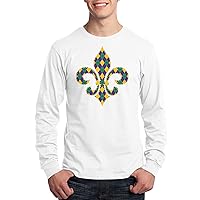 Threadrock Men's Checkered Mardi Gras Fleur De Lis Symbol Long Sleeve T-Shirt