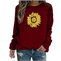Sunflower Sweatshirt For Womens Fashion Round Neck Baggy Pullover Shirt Long Sleeves Fall Spring Tunic Clothes