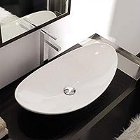 Scarabeo 8206-No Hole Zefiro Oval Shaped Ceramic Vessel Sink, White