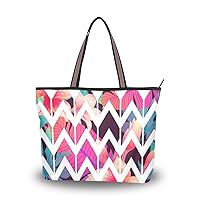 My Daily Women Tote Shoulder Bag Colorful Tropical Flower and Leaves Chevron Handbag Large