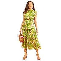 Dresses for Women Women's Dress Floral Print Ruffle Hem Dress Dresses (Color : Green, Size : X-Small)