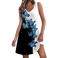 Tanks Summer Formals Tank Tops Women Mini Popular Cool Thin Tunic Dress Ladies Tight V Neck Drawstring Print Blue XXL