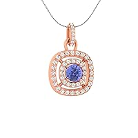 1.50 CT Round Cut Simulated Tanzanite & Cubic Zirconia Double Halo Pendant Necklace 14k Rose Gold Over