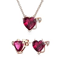 Romantic Cubic Zirconia Red AAA CZ Infinity Sexy Devil Heart Necklace Stud Earring Pendant Jewelry Set For Women Teen Rose Gold Plated .925 Sterling Silver