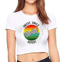 Sweat Smile Repeat Women's Cropped T-Shirt - Funny Crop Top - Gym Cropped Tee