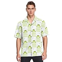 vvfelixl Green Frog Pattern Hawaiian Shirt for Men,Men's Casual Button Down Shirts Short Sleeve for Men S