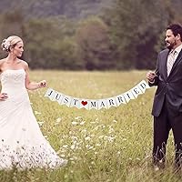 Vintage Just Married Banner Wedding Bunting Photo Booth Props Signs Garland Bridal Shower Decoration, White