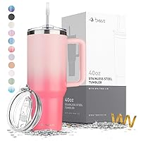 40 oz Tumbler With Lid and Straw Made of Stainless Steel - Double Wall Vacuum Insulated Tumbler With Handle - Sweat Proof Easy Grip, BPA-Free, Dishwasher Safe Tumbler (Misty Pink)