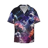 Interesting Cosmic Space Men's Summer Short-Sleeved Shirts, Casual Shirts, Loose Fit with Pockets