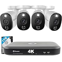 Swann Home DVR Security Camera System with 1TB HDD, 4 Channel 4 Camera, 4K Ultra HD Video, Indoor or Outdoor Wired Surveillance CCTV, Color Night Vision, Heat Motion Detection, LED Lights, 455804
