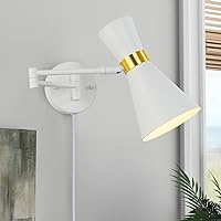 Modern Swing Arm Wall Sconce, Plug In Wall Lamp For Bedroom Bedside, Universal Adjustable Cordless Wall Light Fixtures, Foldable Wall Mount Reading Lamp For Living Room, White