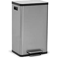 SIMPLI-MAGIC 50 Liter Soft-Close, Smudge Resistant Trash Can with Foot Pedal and Built in Filter-Stainless Steel, Sleek Finish, 50L/13.2 Gallon