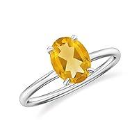 Natural Citrine Oval Solitaire Ring for Women Girls in Sterling Silver / 14K Solid Gold/Platinum