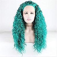 Synthetic Front Wig Water Wave/Loose No Curl Part 150% Density Synthetic Fiber Heat Resistant Synthetic Green Wig Women's Long Wig,20 inches