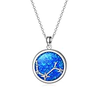 Sterling Silver Various Zodiac Necklace for Women Girls, Simulated Opal Jewelry Gifts Ideas for Birthday Christmas Anniversary Valentine's Day