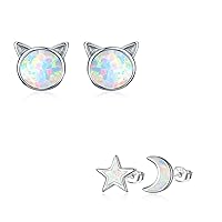 Opal Earrings，Cute Animal Opal S925 Sterling Silver Hypoallergenic Opal JewelryGifts for Women Girls