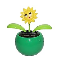 Solar Powered Dancing Flower, Lily, Rose, Sunflower, Petunia Office Desk & Car Decor (Smily Sunflower)