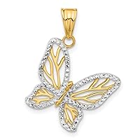 19.4mm 14k and White Rhodium Sparkle Cut Butterfly Angel Wings Pendant Necklace Jewelry for Women