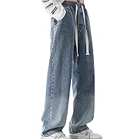8 Simple Jeans Casual Loose Straight Leg Wide Leg Pants with Elastic Waist and Floor Length Pants Casual Warm