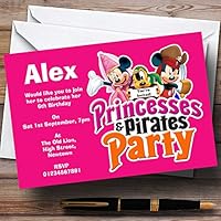 Girl's Pink Pirate And Princess Theme Personalized Birthday Party Invitations