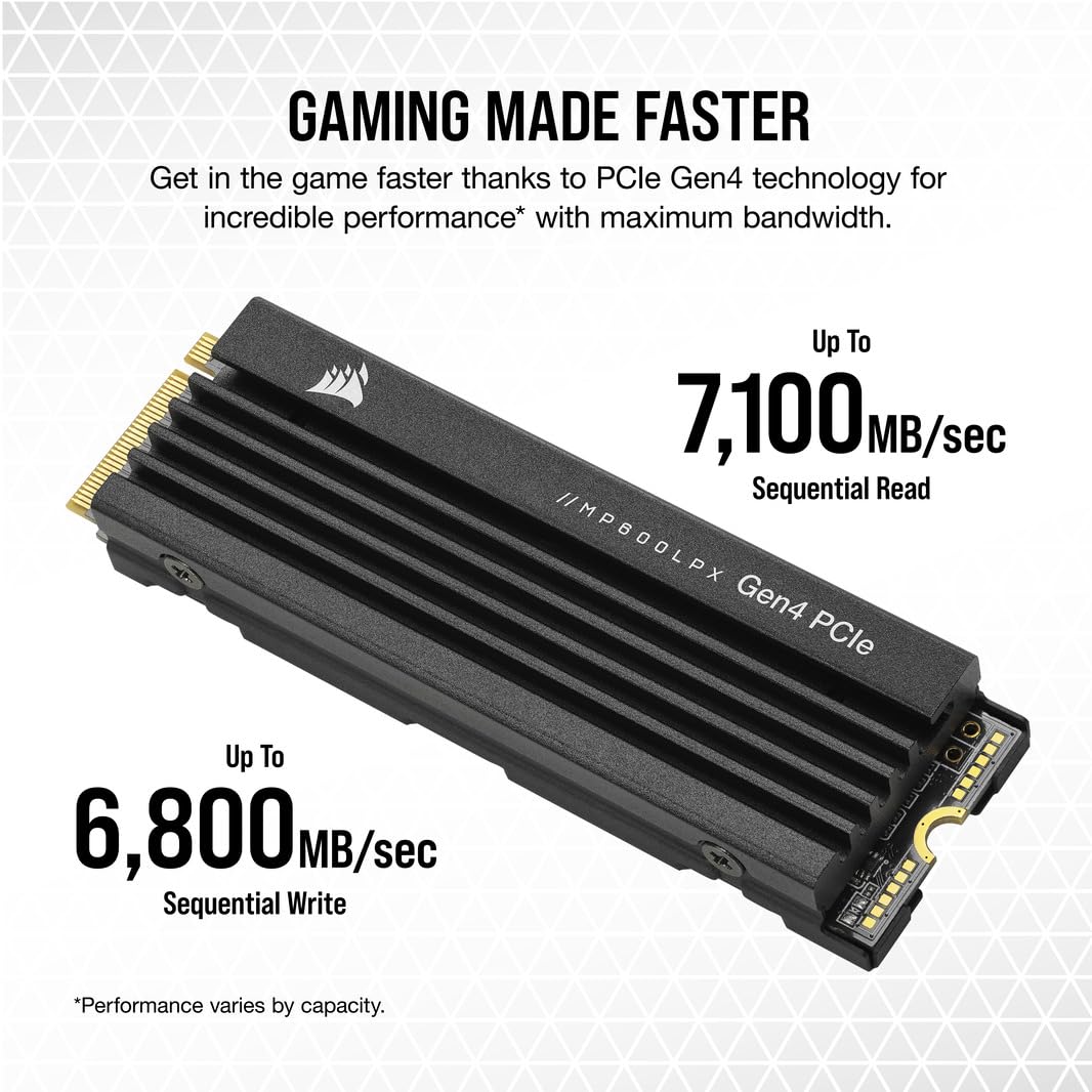 Corsair MP600 PRO LPX 8TB M.2 NVMe PCIe x4 Gen4 SSD - Optimized for PS5 (Up to 7,100MB/sec Sequential Read & 5,800MB/sec Sequential Write Speeds, High-Speed Interface, Compact Form Factor) Black