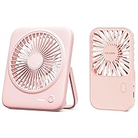Otlonpe Desk Fan Rechargeable Portable Travel Fan 4000mAh Battery Operated (Pink) + Mini Portable Handheld Fan 2000mAh Battery Powered (Pink)
