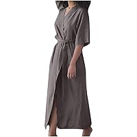 Women's Round Neck Glamorous Casual Loose-Fitting Summer Flowy Swing Dress Beach Sleeveless Long Floor Maxi Print Gray
