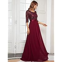 Women's Dress Sequin Bodice Chiffon Prom Dress (Color : Maroon, Size : XX-Large)