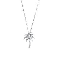 Sterling Silver 1/20ct TDW Real Diamond Palm Tree beach Jewelry Pendant Necklace for Women Girls A Love Gift (I-J,I2)