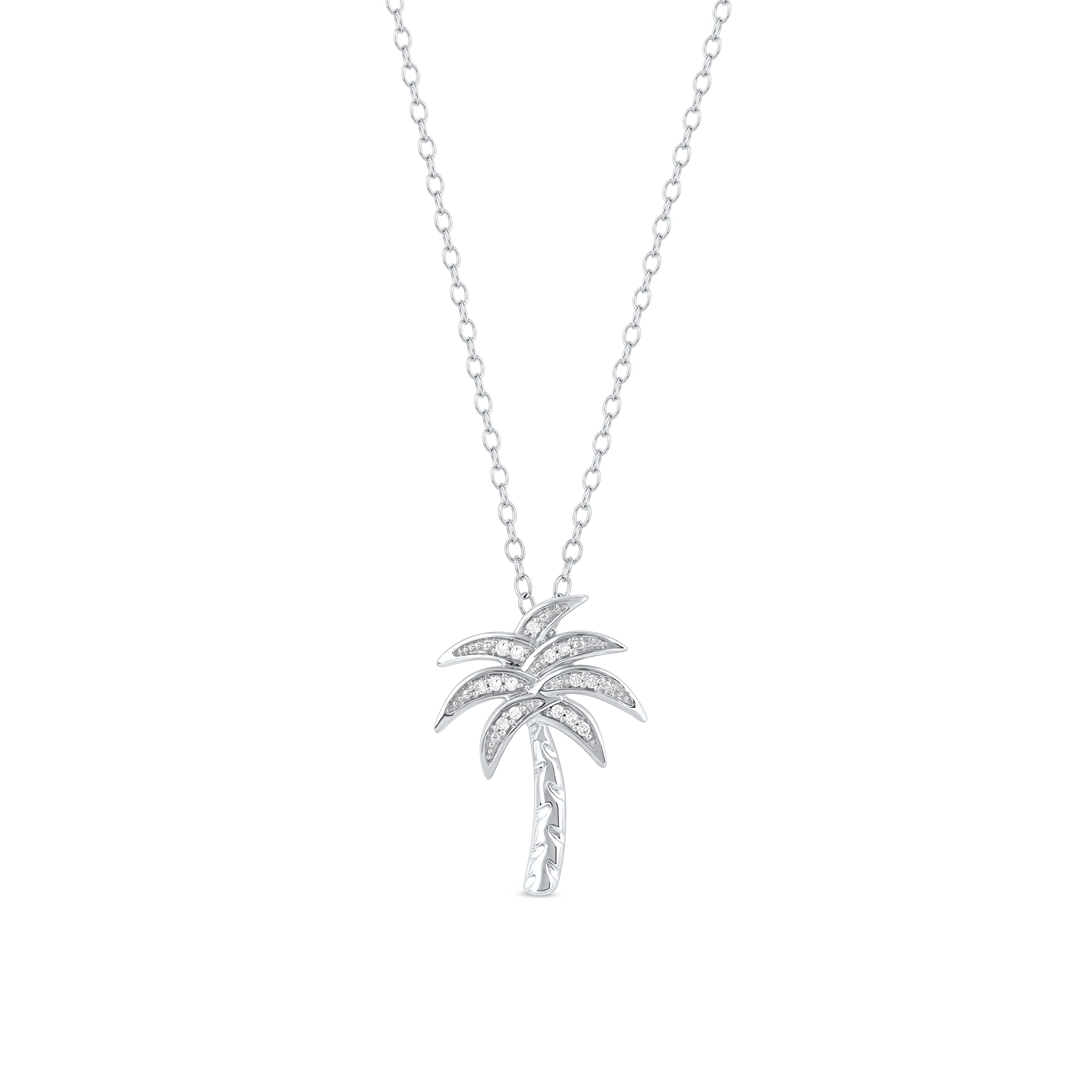Sterling Silver 1/20ct TDW Real Diamond Palm Tree beach Jewelry Pendant Necklace for Women Girls A Love Gift by DZON(I-J,I2)