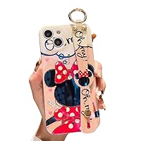 for iPhone 14 Case 6.1 Inch Cute with Wrist Strap 2022 Kickstand Glitter Bling Cartoon IMD Soft TPU Silicone Shockproof Protective Phone Cases Cover for Girls and Women - Minnie