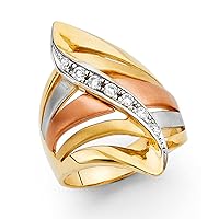 14ct Yellow Gold White Gold and Rose Gold CZ Cubic Zirconia Simulated Diamond Fancy Ring Size N 1/2 Jewelry for Women