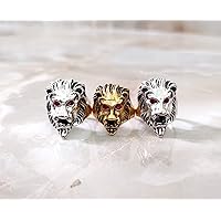 2 Piece Lion Ring, Plain Silver Ring, Newly Design Aggressive Lion Ring Sterling Silver Jewelry, Valentine's Gift for him Hard Man