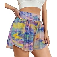 Fulbelle 2023 Womens Flowy Butterfly Summer Beach Shorts 2 in 1 High Waisted Workout Running Shorts with Pocket