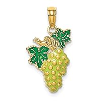 14k Gold Enamel Green Grapes With Stem and Leaf 2 d Charm Pendant Necklace Measures 16.5x12.5mm Wide 2.3mm Thick Jewelry for Women
