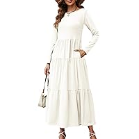 Sopliagon Women's Long Sleeve Loose Maxi Dress Tiered Fall Casual Long Dresses with Pockets