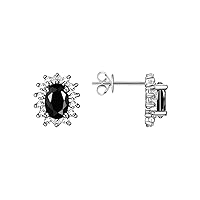 14K White Gold Halo Stud Earrings - 6X4MM Oval Gemstone & Diamonds - Exquisite October Birthstone Jewelry for Women & Girls by RYLOS