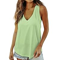 Summer Tops for Women 2024 Funny Sleeveless V-Neck Tank Top 4Th of July Tops for Women American Flag Shirts
